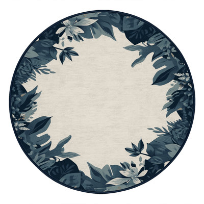 Tapis floral moelleux en peluche beige moelleux - bleu marine