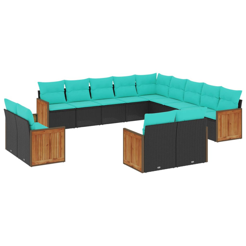  Ensemble de canapé de patio 13 pièces avec coussins en rotin de polyester noir, Bleu, Noir