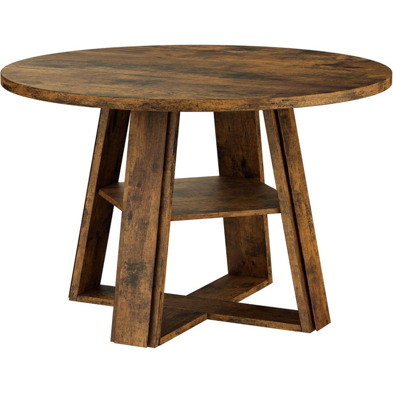 Table de salle à manger ronde 43 "pour 2 à 4 personnes - Table de ferme moderne avec base piédestal et tablette de rangement