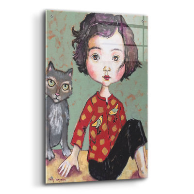 «Girl with Cat» par Holly Wojhan, art mural en verre acrylique