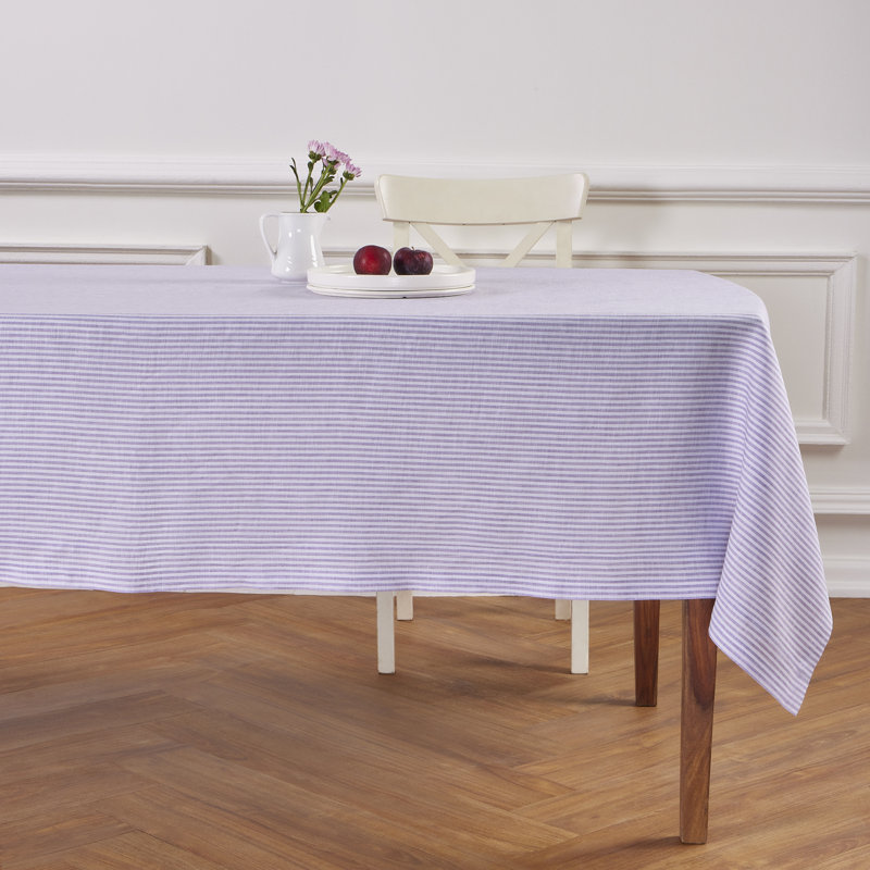 100% Pure Linen Tablecloth, Natural/White, 108" L x 60" W, Narrow Stripe