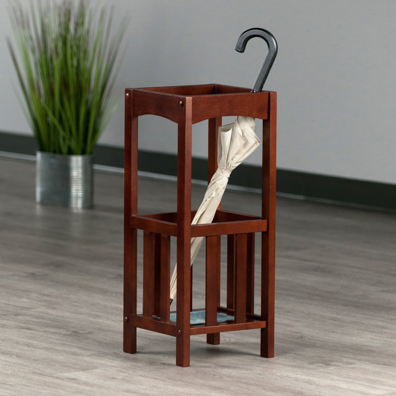 Walnut Wood Umbrella Stand with Metal Tray