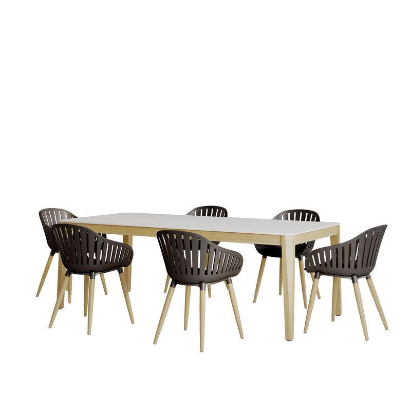 Lennon Solid Wood Solid Wood Top Four Leg Dining Set, 7 Pieces: Table, 6 Chairs, Black