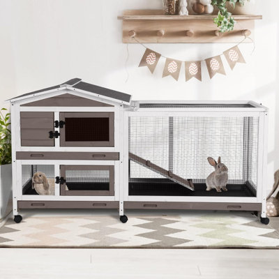 Bunny Cage Indoor Rabbit Hutch With Casters And Waterproof Roof,chew-proof Ramp, Pull Out Tray