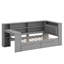 Lit plateforme en bois avec tablettes de rangement, tiroirs, station de charge, DEL, bureau et tête de lit tapissier-225808089-225808088