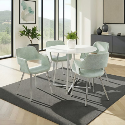 Lake Fabric Upholstered Dining Chair with Chrome Metal Legs