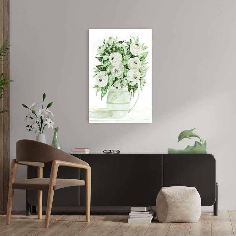 «Ranunculus Pitcher», art floral contemporain, H 36 po x l 24 po