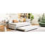 Lit de jour rembourré en lin beige avec lit gigogne simple, sans sommier tapissier
