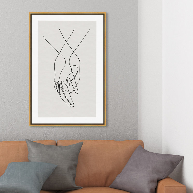 " Hands ", Picture Framed Canvas, 36" H x 24" W, Gold