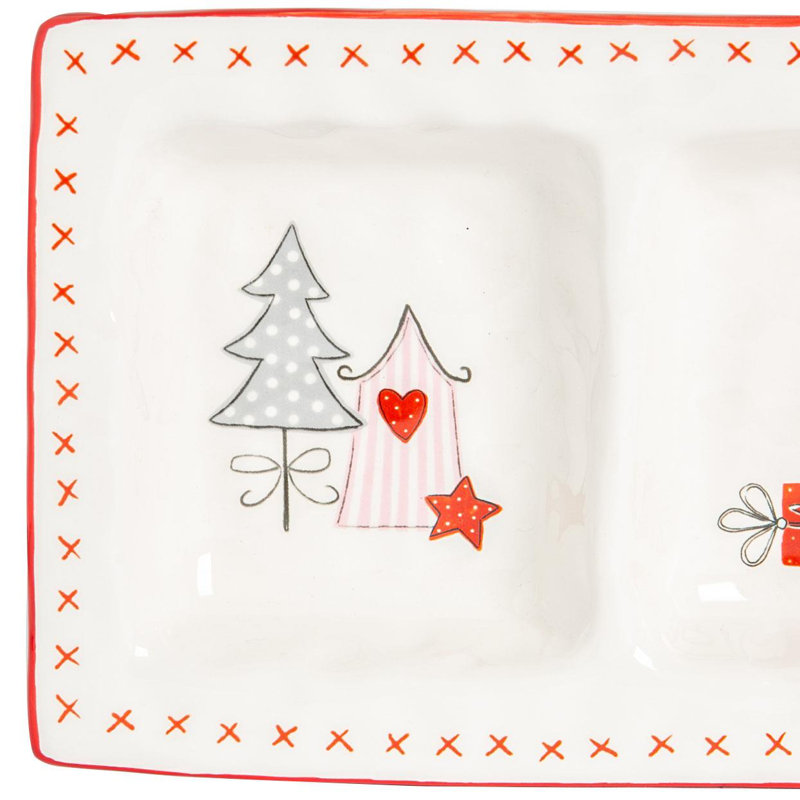 Nicola Spring - Patchwork Christmas Snack Plate - 32 x 13.5cm - White
