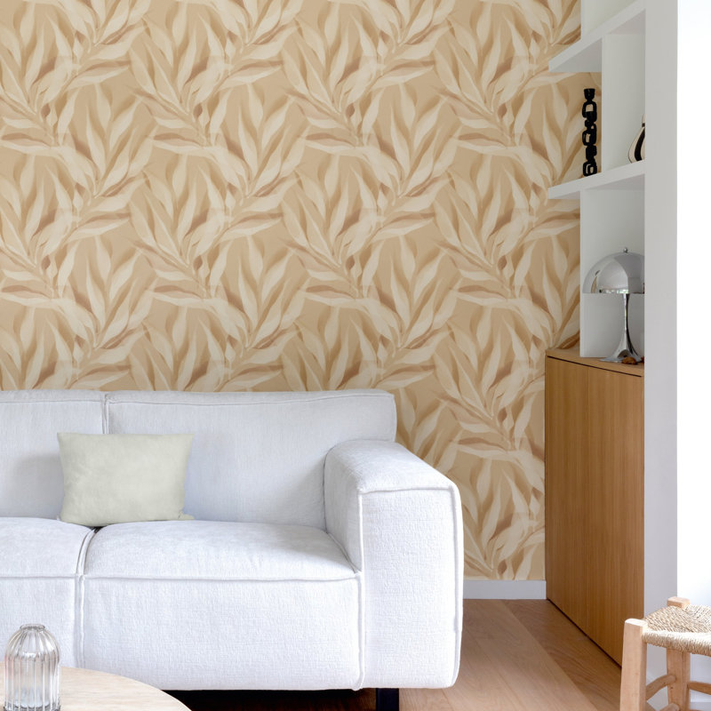 Karuna Collection Flowy Leaves Wallpaper Roll, Beige