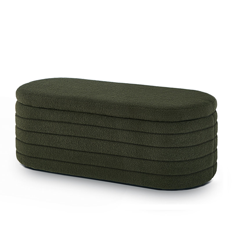 Modern Oval Storage Ottoman Bench, Upholstered End Of Bed Bench With Storage, Dark Green