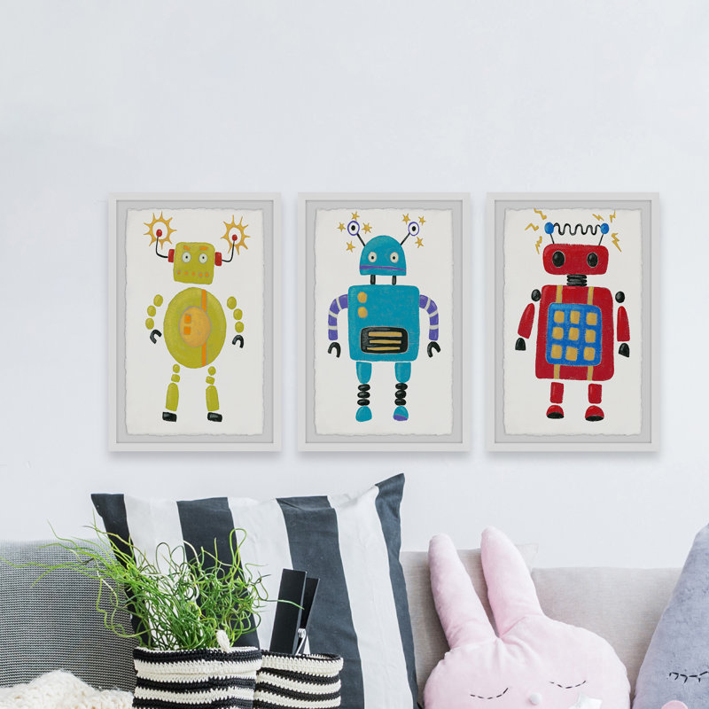Jordao «Electric Robots Triptych», reproduction encadrée, H 30 po x l 20 po x P 1,5 po