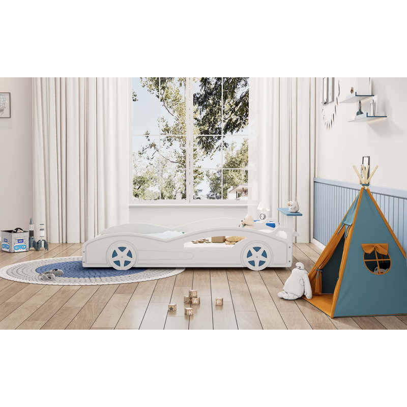Base de lit plateforme en forme de voiture, Blanc