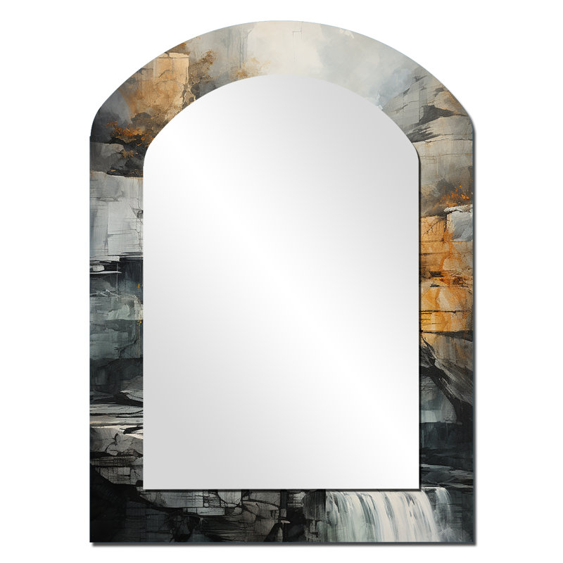 Waterfall cliff Adventure - Miroir mural asymétrique décoratif Waterfall, 34 po x 25 po