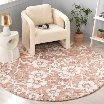 Spencel Hand Tufted Wool/Viscose/Cotton Floral Rug in Red/White