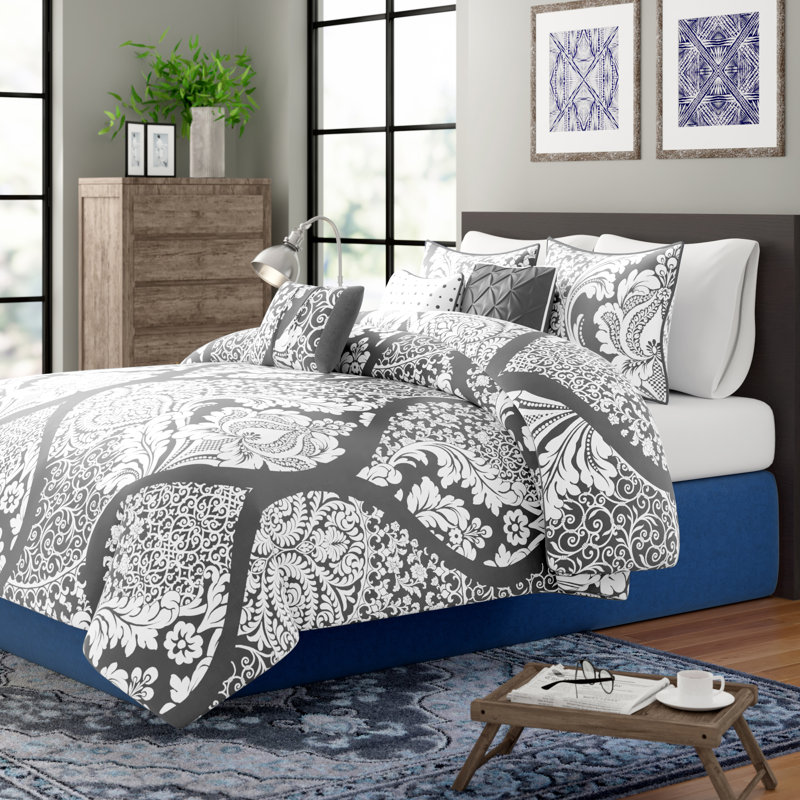 Gray King Cotton Reversible Floral Comforter Set