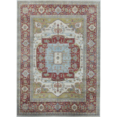 Wool Oriental Area Rug in Ivory/Rust/Light Blue