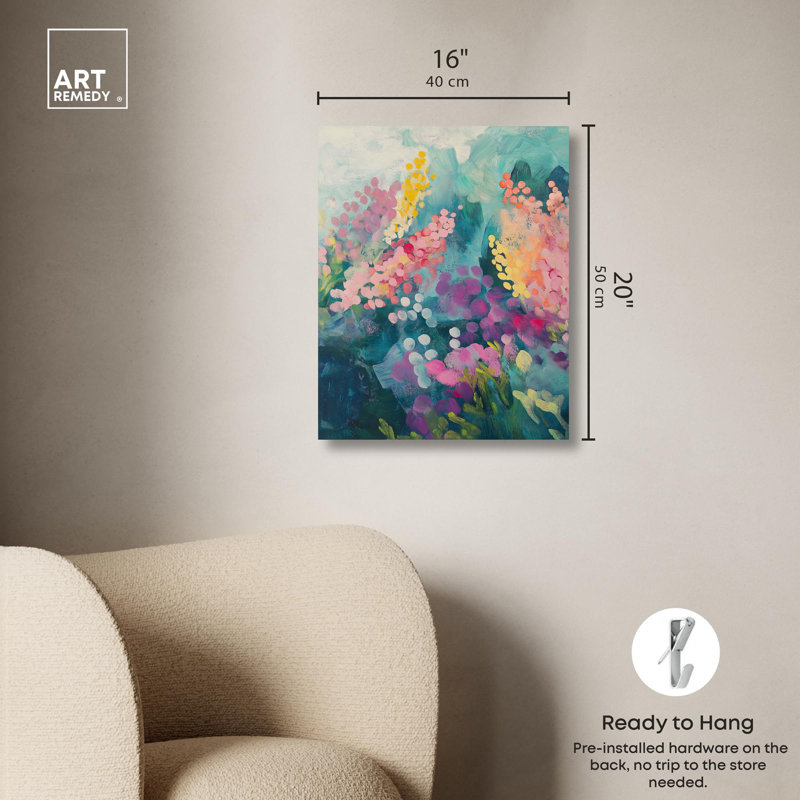 Toile abstraite abstraite avec art floral, Toile tendue, H 20 po x l 16 po