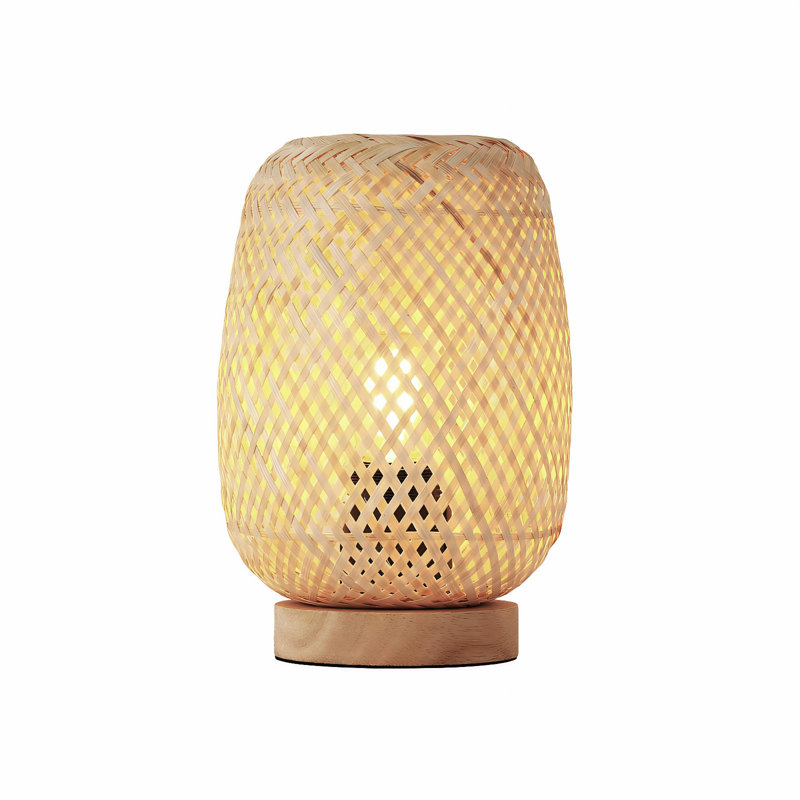 Benvolio Mini Rattan Table Lamp 8.7" H – Small Boho Wicker Accent Lamp with Wood Base for Nightstand, Shelf, Dorm Desk, Cozy Bedside Lighting