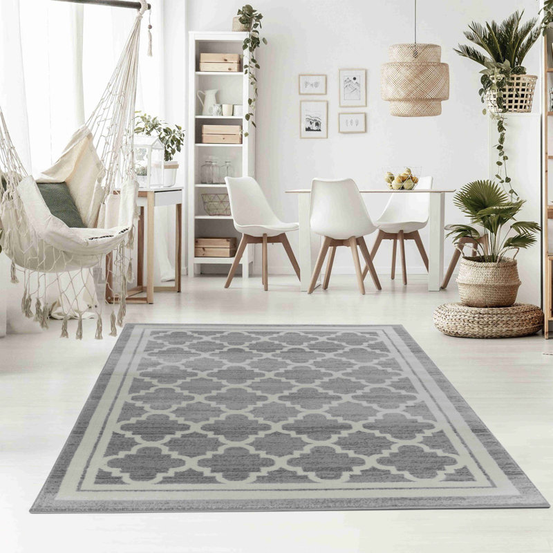 Tapis intérieur / extérieur gris / beige à motif de treillis gris / beige 5 pi x 8 pi (5 pi 3 po x 7 pi 7 po) Branch Branch Kaya