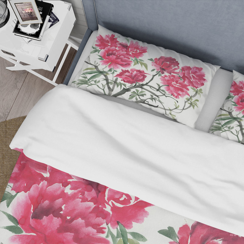 Fleur d'azalée mauve rétro - ensemble de housse de couette traditionnel - microfibre de polyester