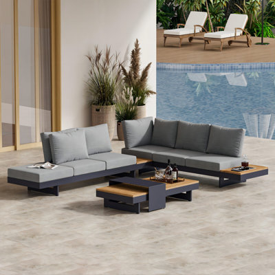 6-Person Teak & Aluminum Modular Outdoor Patio Set 