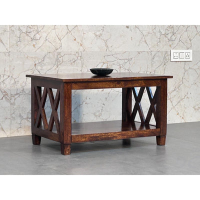 Solid Wood Belmont X-Frame Coffee Table, Chestnut, Dark Brown, Table