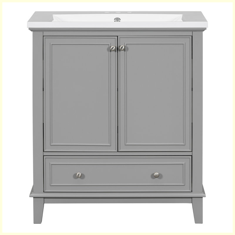 Meuble-lavabo moderne multifonctionnel avec lavabo et tiroir, Gris