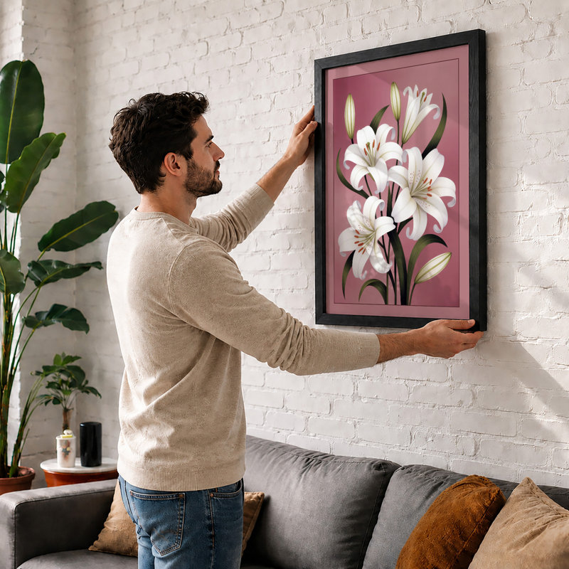 White Lilies Study Botanical - Print, Black, A3 - 42.0 x 29.7 cm