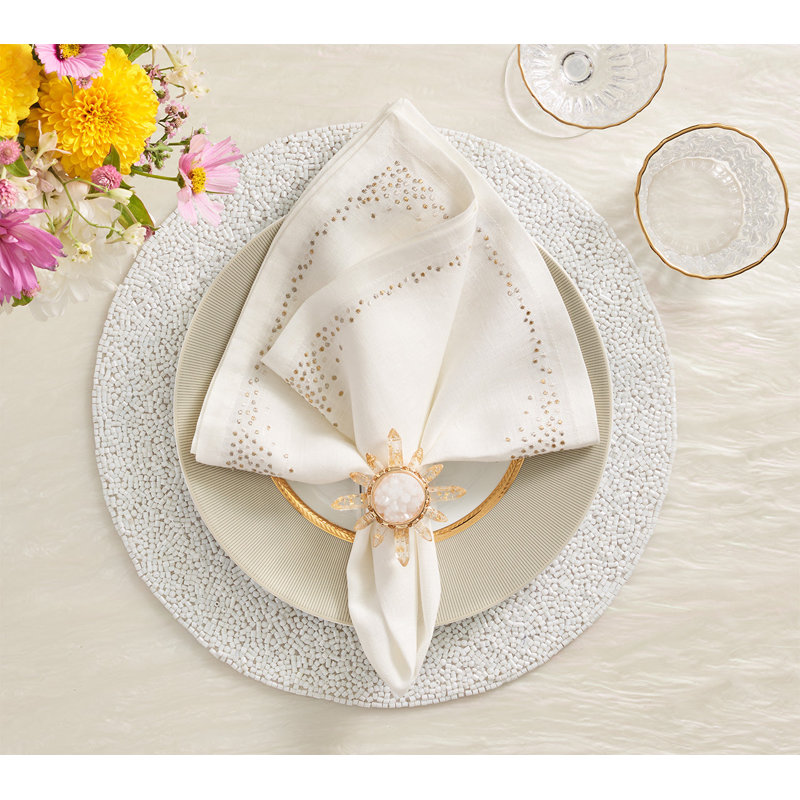 Pin Dot Linen Napkin, White/Gold/Silver