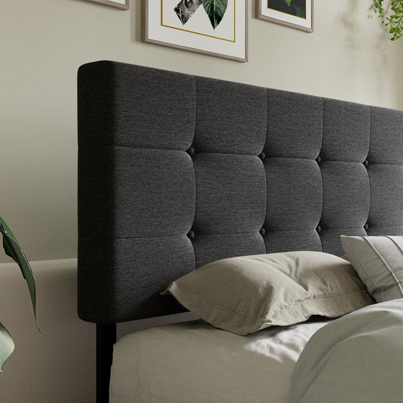 Lit plateforme avec rangement 4 tiroirs et tête de lit ajustable Deyani, Complète, Gris foncé