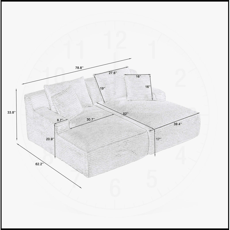 Méridienne compressible double - aucun assemblage requis, causeuse moelleuse moderne pour la vie intérieure et la lecture