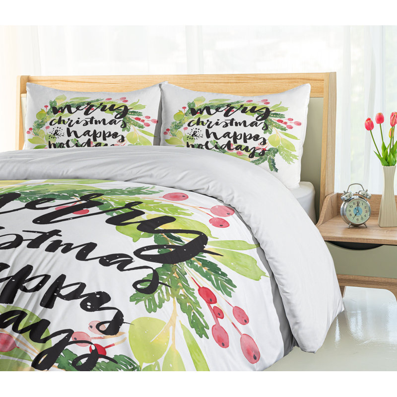 King Size Christmas Wreath Microfiber Duvet Cover Set