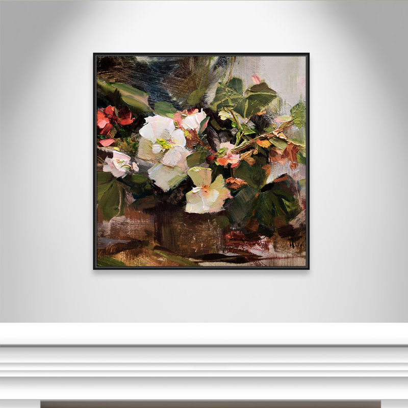 «Begonias Print» par Katie Swatland, Noir, H 37,5 po x l 37,5 po
