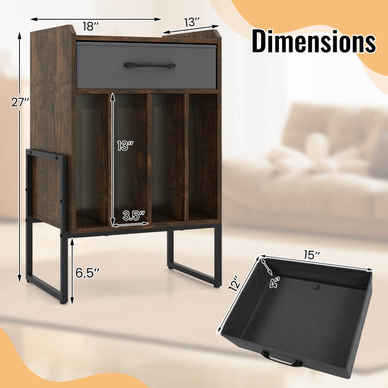 Support pour tourne-disque avec tourne-disque et support pour disque, Brun rustique