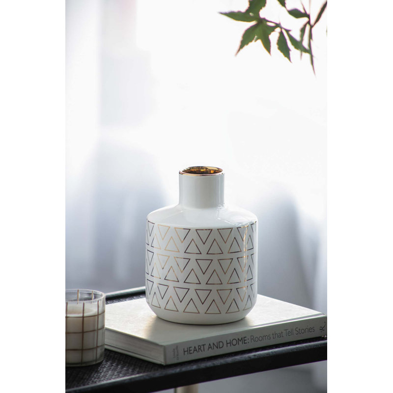 D5.9X7.9 "Vase rond blanc / or