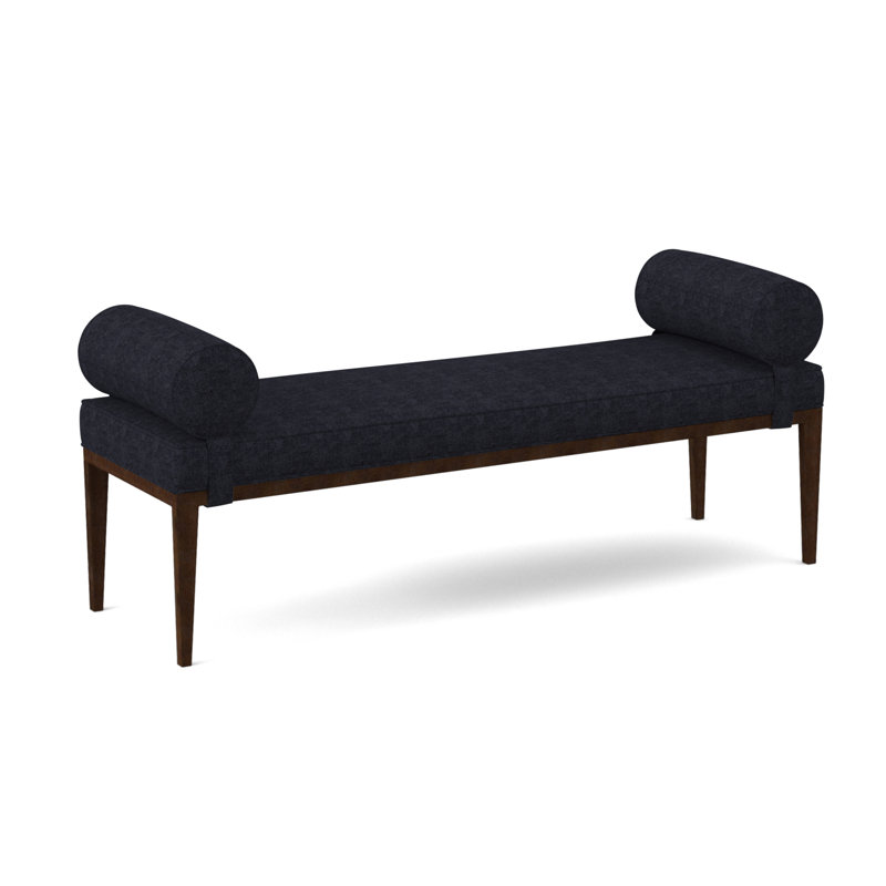 Brooklyn Upholstered Bench, American Walnut, Venice Navy 100% Polyester