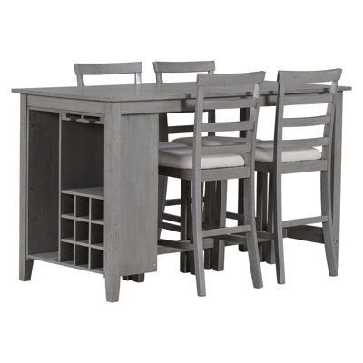 Rural Style 5-Piece Dining Table Set with 4 Padded Chairs and Built-in Storage for Dining Room