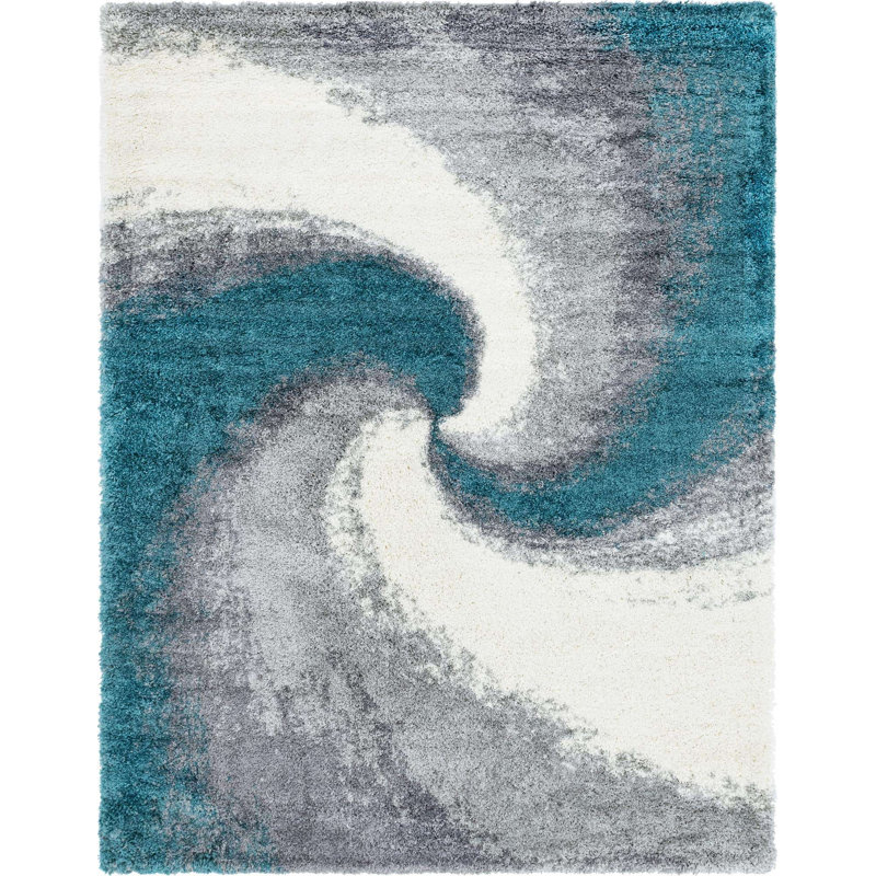 Abstract Indoor Rug, Turquoise/Gray, Rectangle 9' x 12'2"
