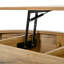 Table basse à plateau relevable rond de 39 pouces avec rangement caché, porte coulissante, pieds en pin massif et finition bois ondulé