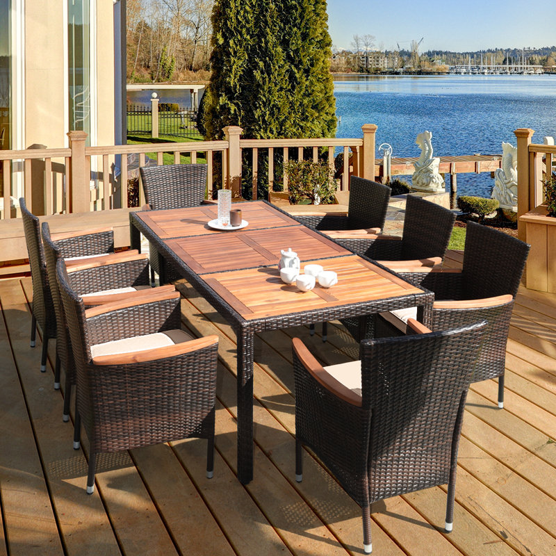 Emberley 8 - Person Acacia Solid Wood Patio Dining Set Rectangular Table