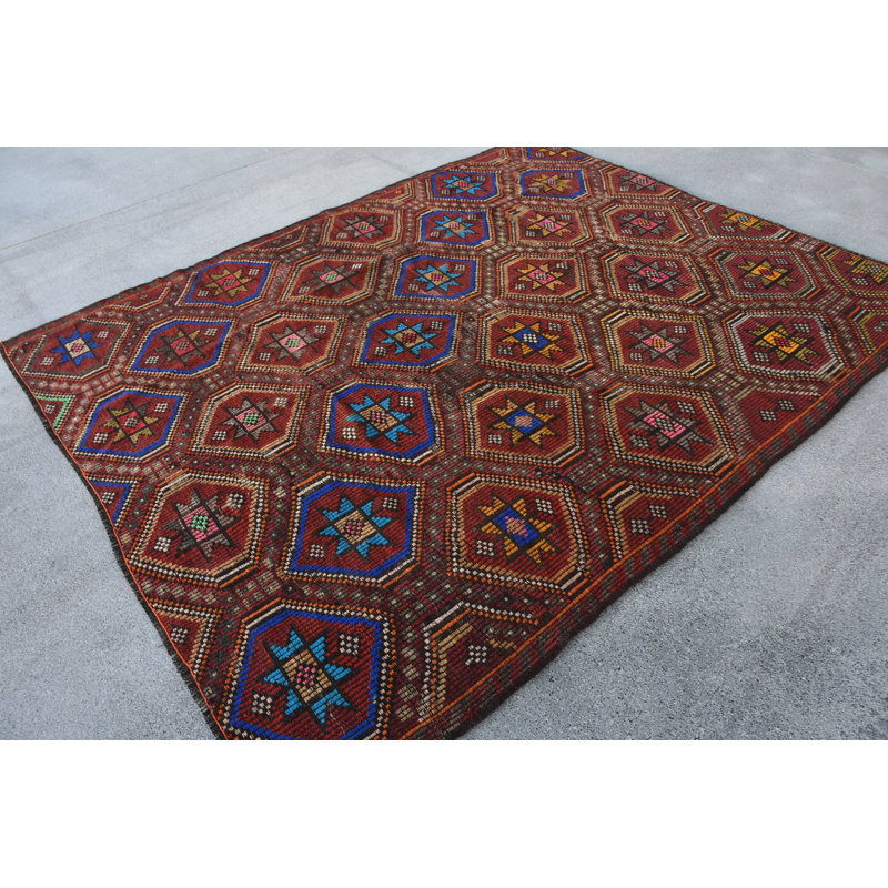 Tapis rouge élégant élégant à motif géométrique 79,9 x 97,2 pouces