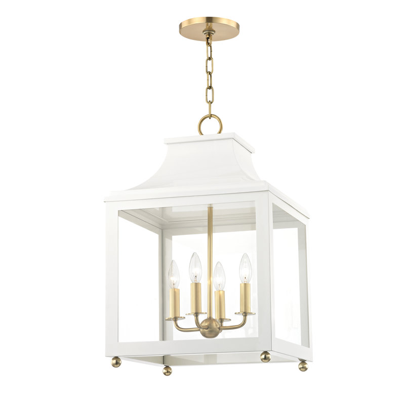 Leigh 4 Light Pendant, 24.88" H x 16" W x 16" D, Aged Brass, White