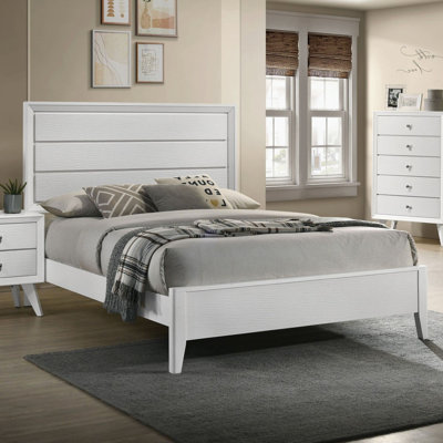 Cadre de lit contemporain très grand avec tête de lit en bois massif à texture ondulée, coin, pieds inclinés, cadre de lit requis, bois