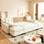 Canapé-lit en U de 104,7 po avec lit escamotable, canapé-lit convertible 2 en 1 avec accoudoirs amovibles et ports USB, canapé modulaire surdimensionné avec méridienne pour salon / appartement, beige / blanc