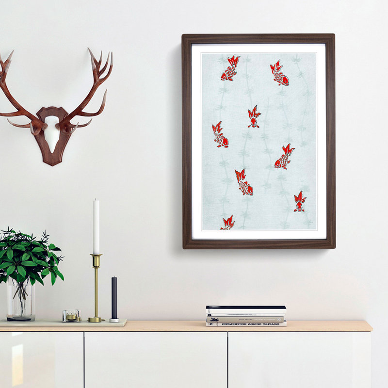 Goldfish by Watanabe Seitei - Picture Frame Painting Print, Walnut Framed, 65cm H x 48cm W x 2cm D
