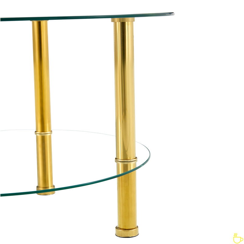 Double Layer Tempered Glass Coffee Table, Gold