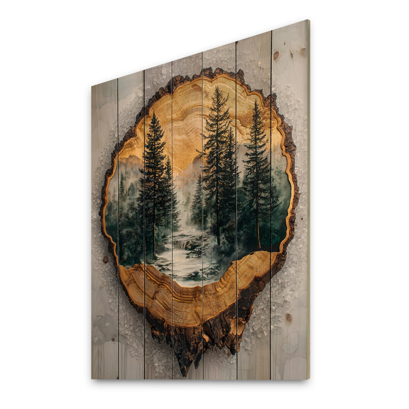 Winter Tree Harmony On Wood Slide I - Impression sur bois de forêt - sur bois de pin naturel, H 20 po x l 10 po x P 0,78 po
