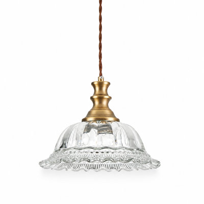9.45"W Brushed Copper-finish Vintage Glass Pendant Light UL Listed